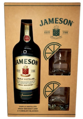 Jameson Irish Whiskey with 2 Tumbler Glasses Gift Pack